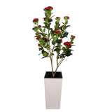 Garvee Artificial Rubber Tree with White Planter, Faux Indoor Floor Tree, Red, 182cm, Real Touch, Home Office Decor - Red