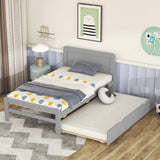 Garvee Modern Twin Size Platform Bed Frame with Trundle Solid Wood Slats No Box Spring Needed for Bedroom Guest Room Grey - Gray