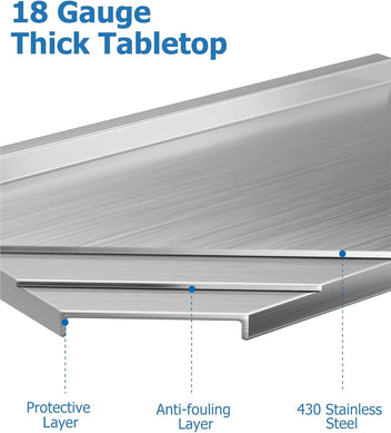 GARVEE 36"L x 24"W x 34"H Stainless Steel Work Table with Backsplash - NSF Certified, Heavy-Duty Table with Undershelf for Home, Restaurant, and Hotel Use
