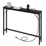 Garvee 5.9" Narrow Sofa Table with Outlets, Slim Console Table with Storage, MDF Board & Metal, Easy Assembly, for Living Room, Entryway, Hallway - Black - Black