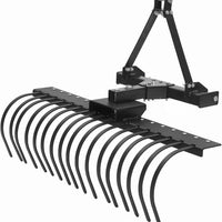 Garvee 50" Landscape Rake 3-Point Hitch CAT-0 CAT-1 Tractor 360° Rotation Replaceable Spring Steel Tines Quick Mount Carbon Steel Frame for Brush Clearing