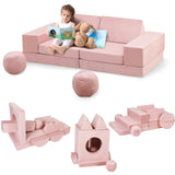 Garvee Kids Couch, 12 Pcs Cube Couch Kids Sofa for Playroom, Toddler Sofa Modular Kids Play Couch, Child Sectional Sofa Convertible Foam Couch for Boys and Girls, Pink - Pink