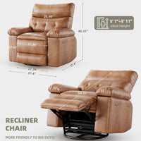 Garvee 22" Widen Recliner Chairs with Heat and Massage - 360° Swivel Lazy Boy Recliner Chair for Adults- Manual Rocking Chair with Cup Holder for Living Rooms, Bedrooms, and Nurseries - Brown