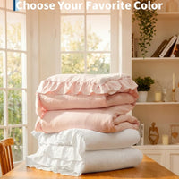 Garvee Heated Comforter Blanket Queen Size, Dual-zone Heating, Ruffle Electric Quilt with Wireless LCD Controller, Fast Heating & Overheat Protection, ETL Certified, Machine Washable, Pink, 90"x90"