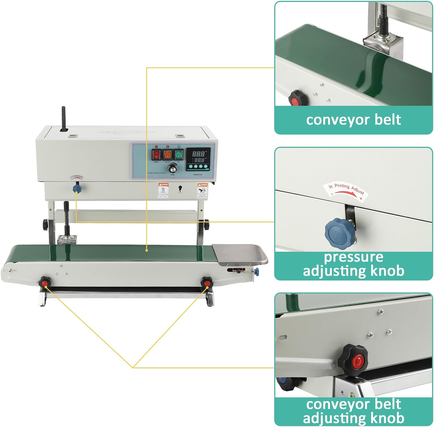Band Sealer, Vertical Continuous Band Sealer FR-900, Automatic Continuous Sealing Machine with Digital Temperature Control, Commercial PP Aluminum Foil PVC Plastic Bag Band Sealing Machine
