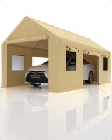 Garvee 10' X 20' Portable Garage with Heavy Duty Carport Canopy, Reinforced Steel Poles, 4 Roll-Up Doors & Windows for Pickup, Boat, and Equipment, Yellow - Yellow