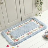 Garvee Pastoral Style Rose Pattern Non Slip Water Absorption Rectangle Carpet Floor Mat - Blue - Blue