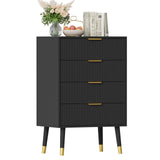 Garvee Fluted 4 Drawer Dresser Tall Black Dresser with Gold Metal Handles Small Dresser Storage Chest Cabinet Organizer Wood Chest of Drawers for Bedroom,Living Room,Hallway,Entryway - Black - Black