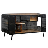 Garvee 55.12" Cat House with 2 Sliding Tempered Glass Doors, Metal Spacious Pet Kennel for Living Room, Black, One Size