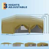 Garvee 10x20 Pop-Up Canopy Tent, 200 Sq Ft Shade, One-Push Setup, 210D Oxford Fabric, 6 Sidewalls, Steel Frame, Portable Roller Bag, Outdoor Events & Camping
