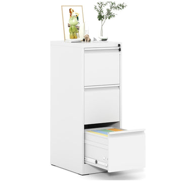 Garvee 3-Drawer File Cabinet with Lock, Heavy Duty Vertical Filing Cabinets for Home Office, Secure Locking Metal Steel Storage Cabinet for Letter/Legal Size File, Assembly Required, White