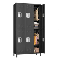 Garvee 6-Door Metal Storage Locker Cabinet with Hooks & Adjustable Shelves, Metal Lockers for Employees with 12 Hooks and 6 Shelves, Lockable Steel Storage Cabinet for Office, Gym, Garage, School