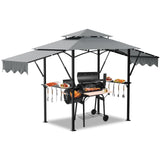Garvee 8x5FT Double Tiered Grill Gazebo, Outdoor BBQ Gazebo Shelter with LED Light & Extra Shadow for Barbecue and Picnic, Grey