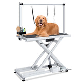 Garvee 50" Professional Dog Grooming Table,Heavy Duty X-Type Electric Lift Large Pet Grooming Table w/Aluminum Dog Grooming Arm,Anti Slip Tabletop,Tool Organizer/Dog Grooming Station,Black - White