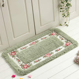 Garvee Pastoral Style Rose Pattern Area Rug - Non Slip Water Absorption Rectangle Carpet Floor Mat - Green