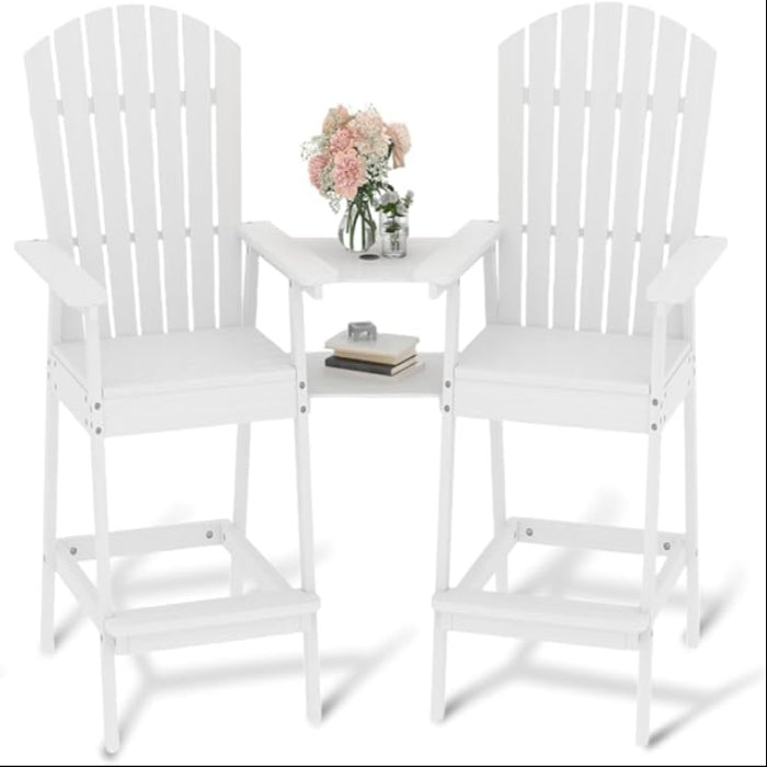 Garvee Outdoor Adirondack Barstools with Connecting Tray, High Back & Built-in Footrest, Solid Wood, Removable Tray & Umbrella Hole, Set of 4, Perfect for Deck & Patio