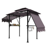 Garvee Grill Gazebo,5x8ft Double Layer BBQ Gazebo, Outdoor BBQ Waterproof Patio Canopy Tent Extra Shadow with Double Sided Awning,Two Side Frames (Brown) - Brown