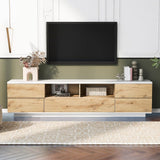 Garvee Media Console TV Stand For TVs Up To 80'' With Door Rebound Device, Entertainment Center For Living Room, Bedroom, White+Natural MDF+Metal, One Size