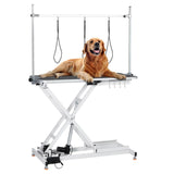 Garvee 47" Electric Dog Grooming Table, Pet Grooming Table for Dogs & Cats, Height Adjustable (9"-40") with Overhead Arm, Anti Slip Tabletop, 3 Grooming Noose, White - White