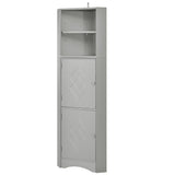 Garvee Bathroom Tall Corner Cabinet With 2 Doors Open Shelves Space Saving Freestanding Floor Storage Organizer Gray