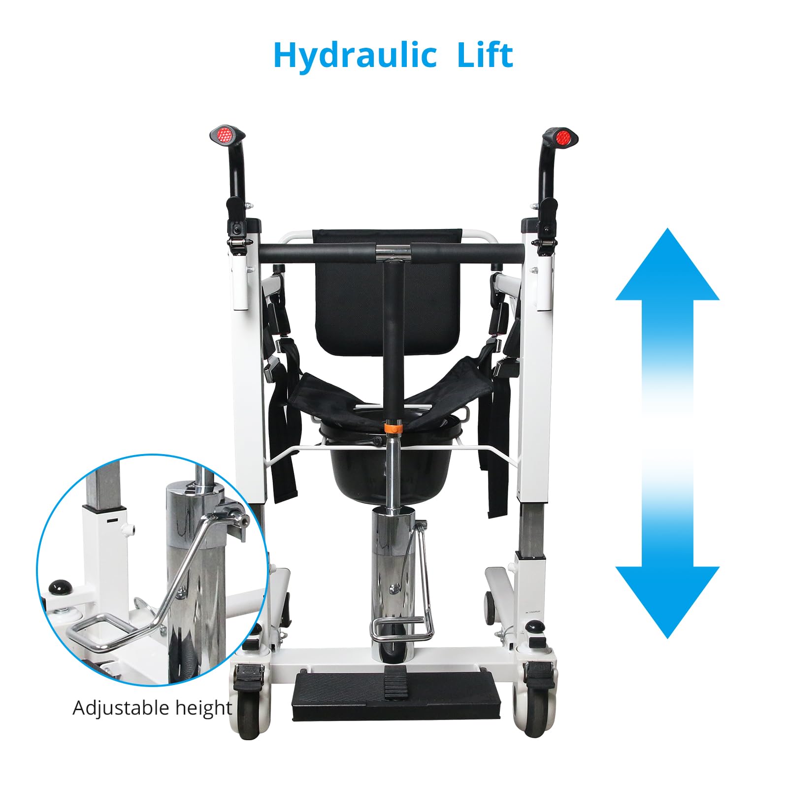 foot pedal lift hydraulic adjustable patient transfer chair Garvee Hydraulic Patient Transfer Lift Chair with Backrest and Commode, Adjustable Seat Height, Shower Chair, Elderly Lift-Assisted Bedside Toilet