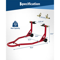 Garvee Motorcycle Stand Lift 450LBS Capacity Front Rear Wheels Lift with U+L Adjustable Swingarm Spool for Maintenance and Repairs, Red