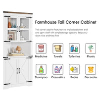 Garvee Farmhouse Corner Cabinet, Tall Corner Storage Cabinet with Barn Door & Adjustable Shelves, Bathroom Cabinet with Storage for Living Room, Kitchen, Bathroom, White