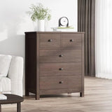Garvee 5 Drawer Wood Dresser Organizer + Sleek Brown Finish + Deep Space Storage + Solid Wood Legs + Versatile Use + Bedroom, Living Room, Entryway - brown