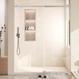Garvee Frameless Sliding Shower Door 56-60" W x 72-76" H Clear Tempered Glass With Handle & Seal Strip, Easy Installation, Stainless Steel Hardware, Waterproof Design - Round Tube Nickel Brushed