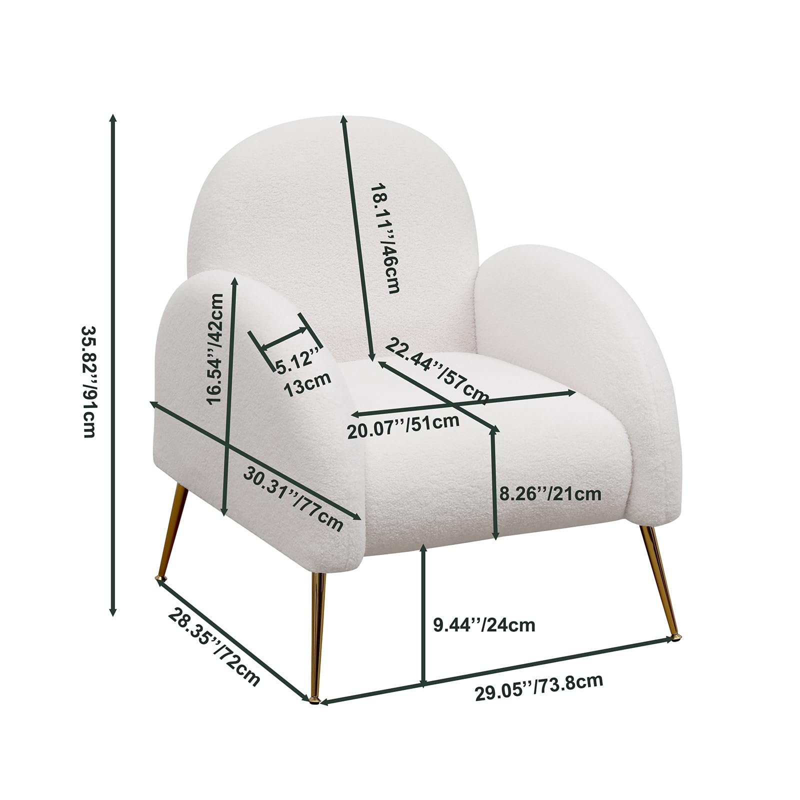 Close-up of the white textured fabric upholstery of the armchair, showing a soft, boucle-like material.