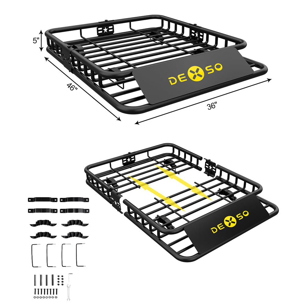 Garvee 46" x 36" Universal Roof Rack Basket, Heavy Duty Cargo Carrier for SUVs, Trucks, Vehicles, 200 Lbs Capacity, Black