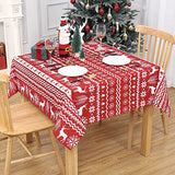 Garvee Christmas Tablecloth, Xmas Tree and Deer Design Square Table Cloth Waterproof Holiday Decorative Boho Table Cover for Outdoor, Indoor Party Kitchen Dining Room, 52 x 52 Inch, White - White