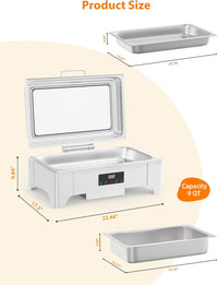 Garvee Electric Chafing Dish 9QT Full Size Touch Screen Buffet Warmer with Glass Lid Silver for Catering Parties Weddings