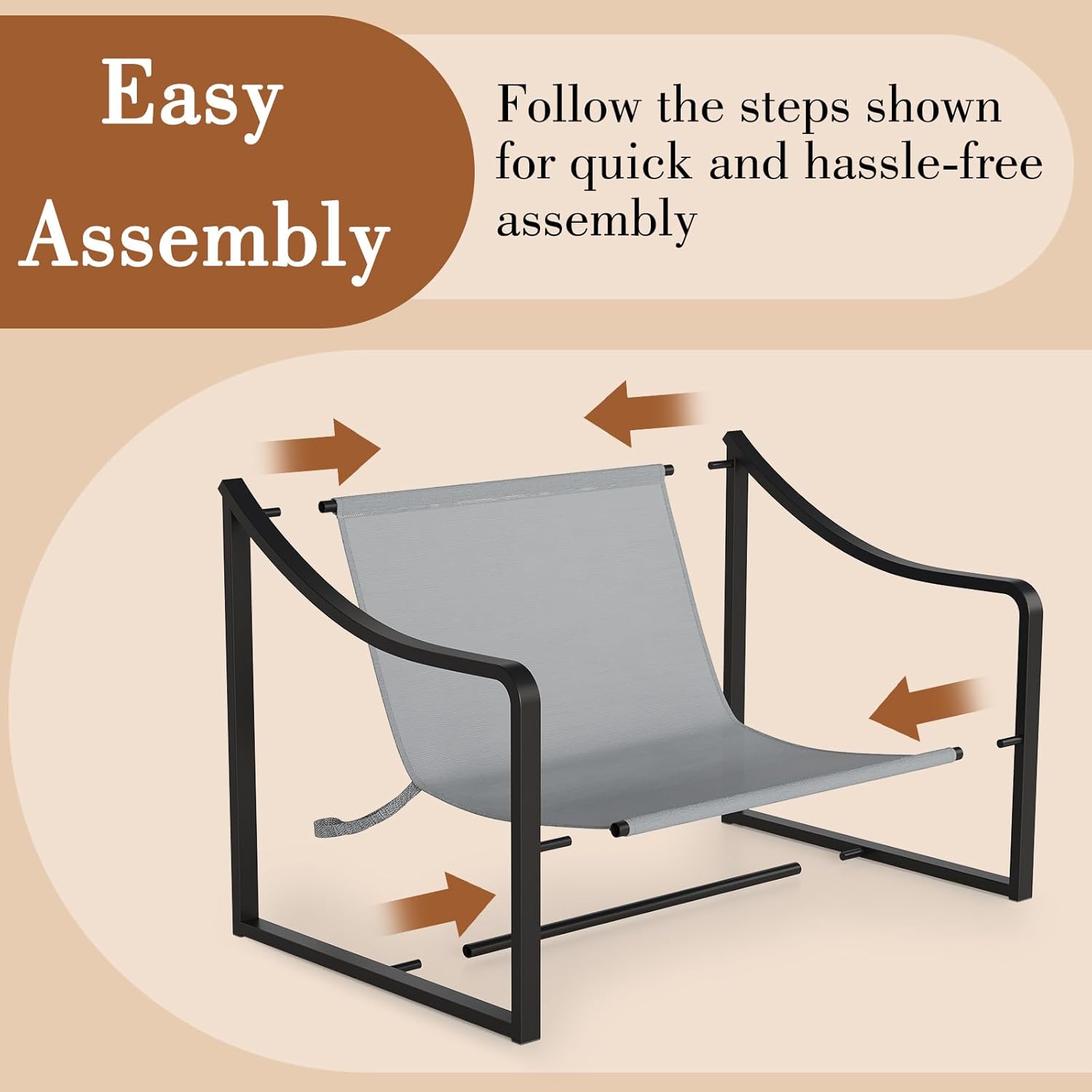 Garvee Mid-Century Modern Sling Accent Chair, Comfy Fabric Living Room Chairs with Heavy Duty Metal Frame, Lounge Reading Armchair for Living Room Bedroom, Easy Assembly, Gray