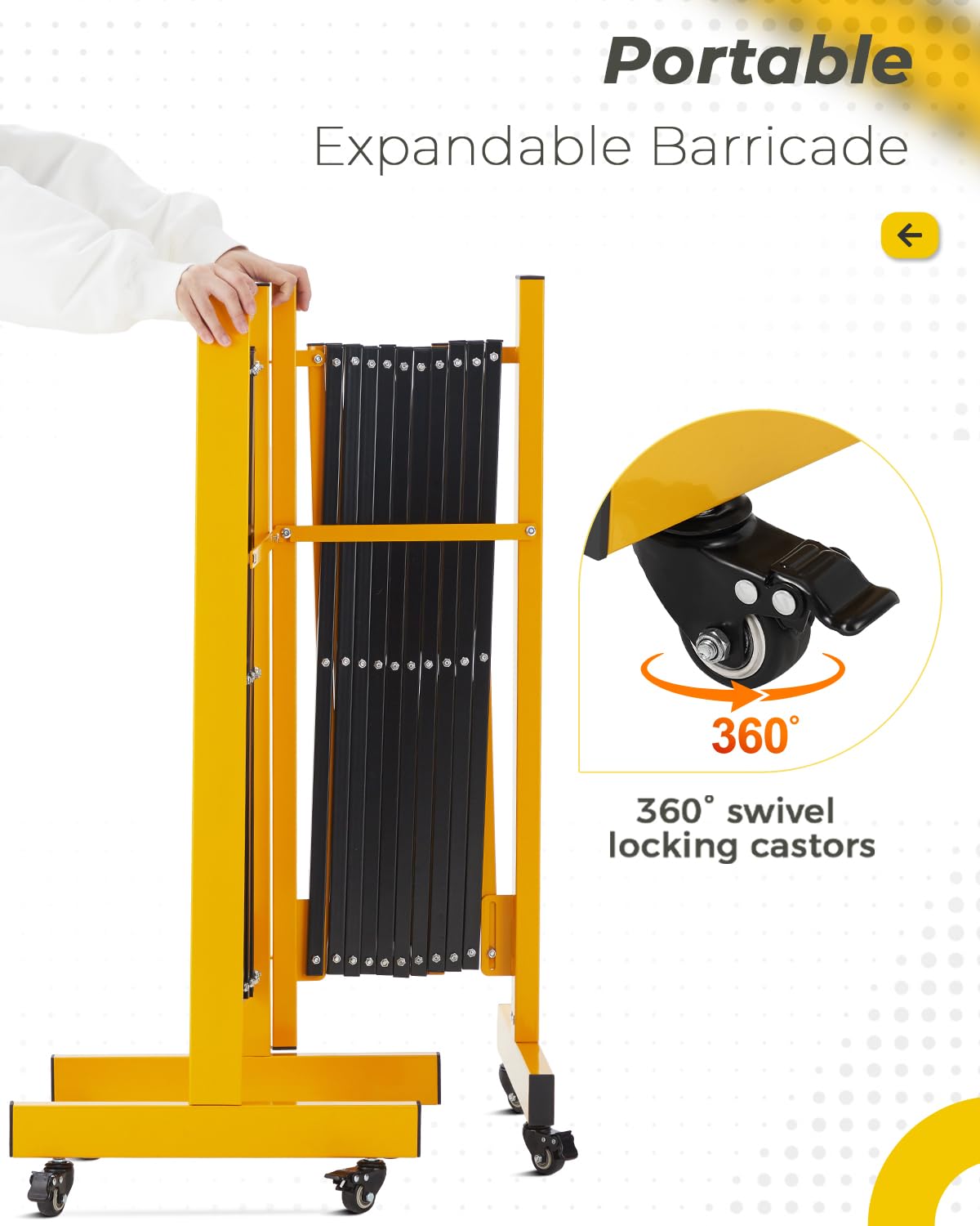 Folding Security Gate with 16FT, Steel, Yellow + Black | GARVEE