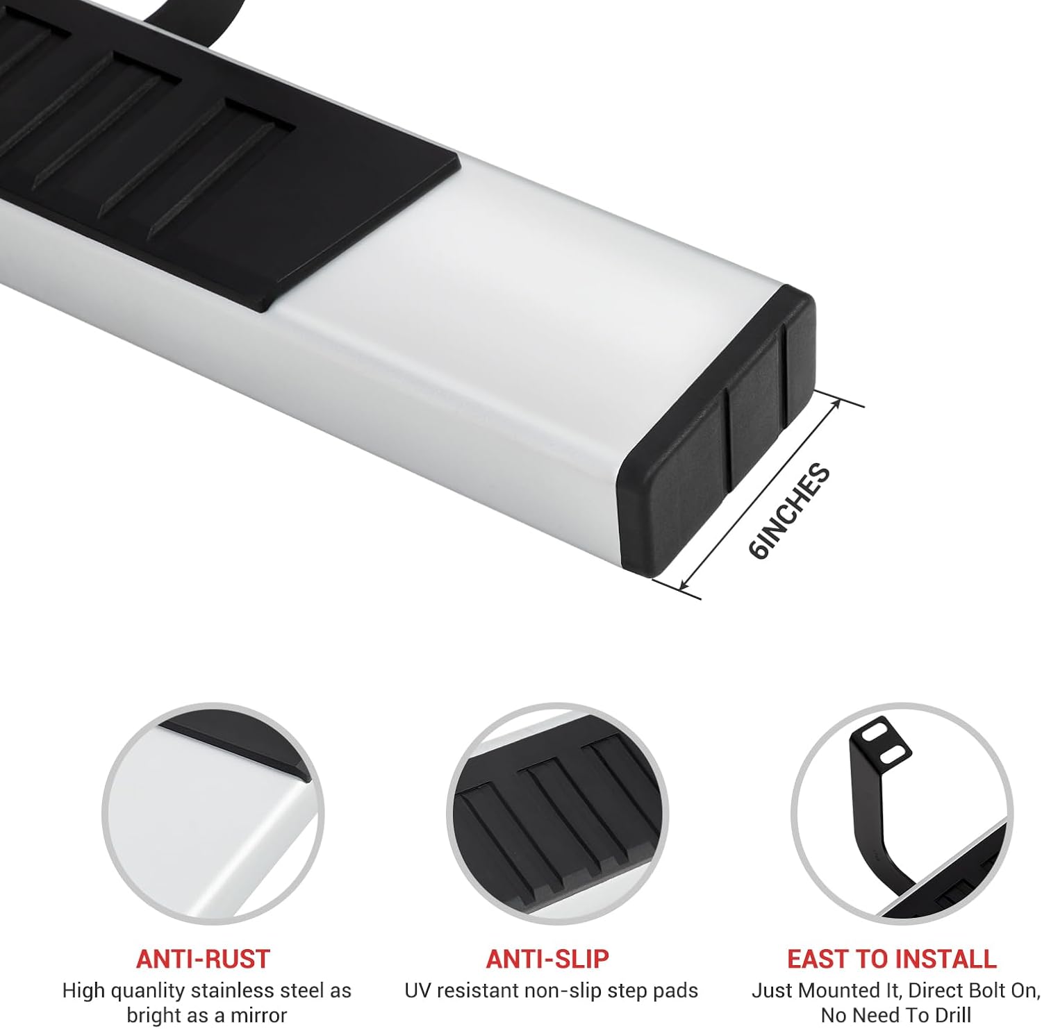 Garvee 6" Running Boards for 2007-2018 Silverado/Sierra 1500 Extended/Double Cab, 2007-2019 Silverado/Sierra 2500/3500 HD Extended/Double Cab | Black Aluminum Side Steps Nerf Bars