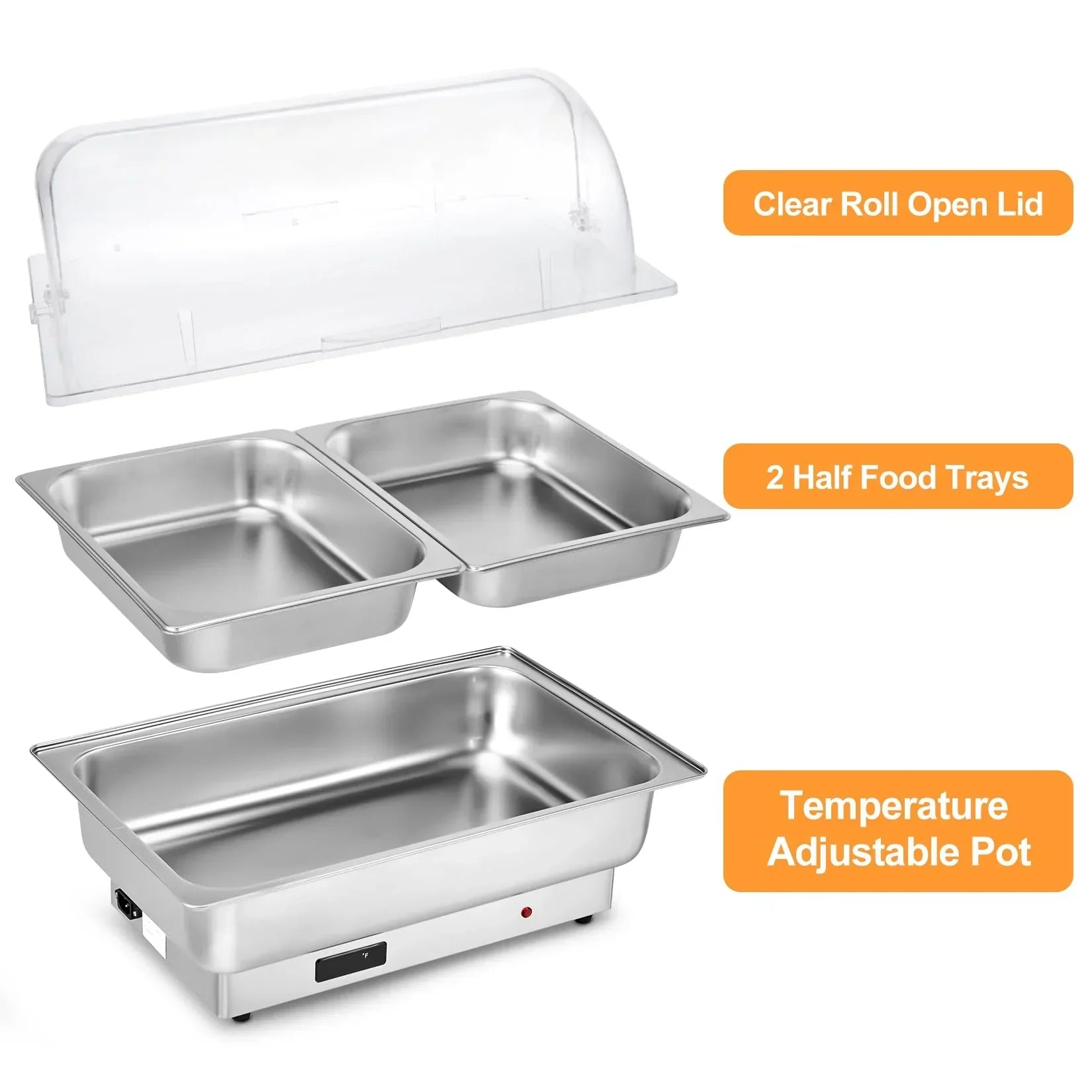 Garvee 9 QT Commercial Electric Chafing Dish Buffet Warmer – 2 Half-Size Trays, Adjustable Temp & Rotary Knob, Clear Lid for Weddings/Parties