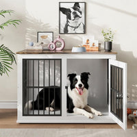 Garvee Heavy Duty Dog Crate Furniture with Lift Top, 39.7" Large Wood Dog Cage, Durable Construction, Easy Installation, Indoor Furniture Style Dog Kennel for Large /Medium Dogs, White