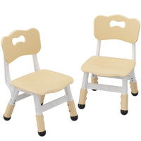 Two beige adjustable kids chairs with ergonomic design and non-slip feet