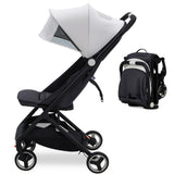 Garvee Lightweight Compact Stroller, One Hand Fold, Airplane Friendly, Reclining Seat, Canopy, Smooth Suspension, Travel Ready, Pink, Ideal for Travel - Beige - Black/beige