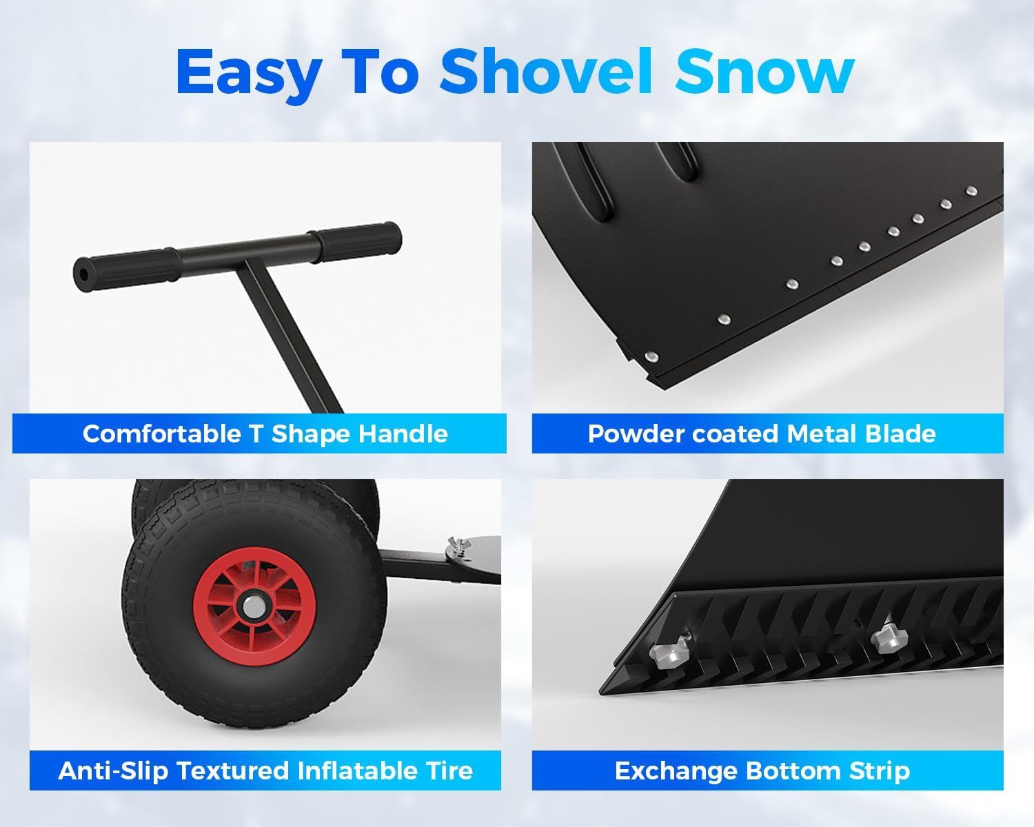 Garvee Snow Shovel Pusher with 29" Metal Blade & Adjustable Handle, Heavy-Duty Steel Frame, Dual 10" Wheels, Replaceable Strip, for Driveways & Sidewalks