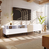 Garvee Modern TV Stand Entertainment Center with Cabinets Drawers Open Shelves for TVs Up to 80" White 76.8x15x18.9"