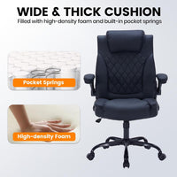 Garvee PU Leather Executive Office Desk Chair, 350lbs Capacity Computer Desk Chair with Padded Flip-Up Arms, Tilt Lock & 360° Swivel Free Wheels, Ergonomic Office Chair for Heavy People, Black