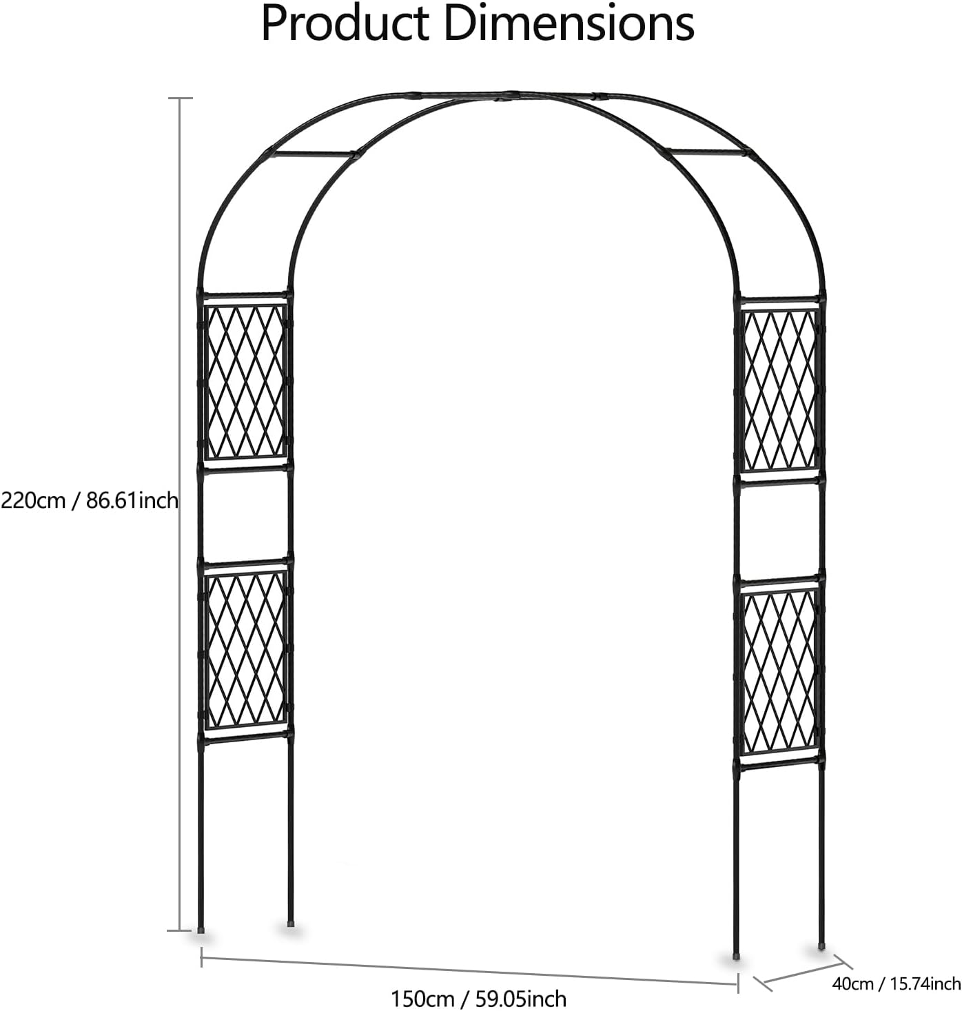 Garvee Metal Garden Arbor, 86.6" x 59" Arch Trellis for Climbing Plants, Weather-Resistant Decorative Wedding Archway, Sturdy Iron Frame, Outdoor Black Garden Arch for Patio, Lawn, Pathway, Event Party Back