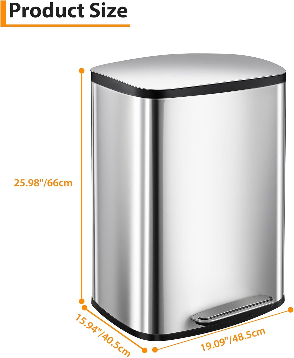 Garvee 13Gal Stainless Steel Kitchen Trash Can, 50L Pedal Heavy Duty Hands-Free Garbage Can, Commercial Brushed Step Waste Bin for Bathroom Bedroom Home Office