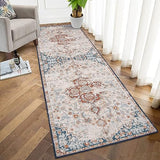 Garvee Small Area Rug 2x3 Boho Chic Medallion Distressed Rug Oriental Vintage Bohemian Kitchen Rug Non Slip Indoor Carpet Washable Entryway Rug for Bedroom Living Room, Red/Beige - Red