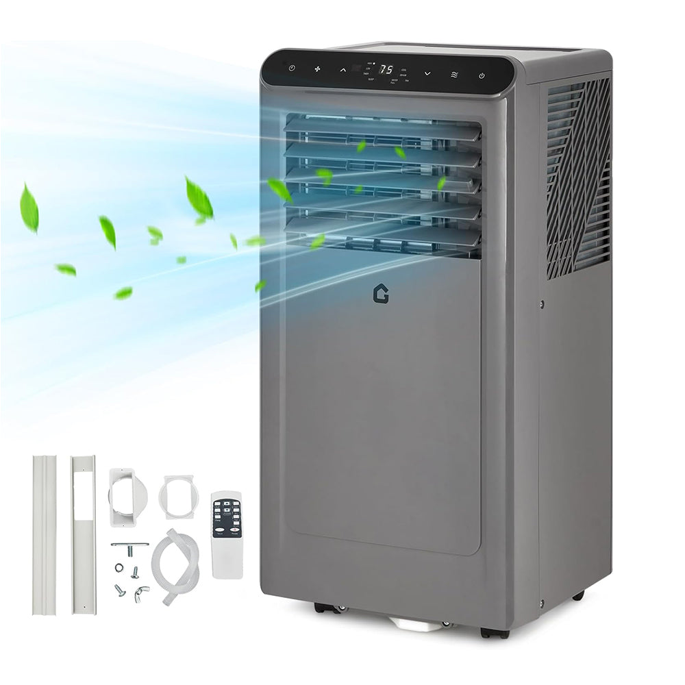 Garvee 10,000 BTU Portable Air Conditioner with Dehumidifier, Cooling, Fan 3-In-1, Drainage-Free Cooling, Cools Up to 450 Sq. Ft. with Remote Control, Gray