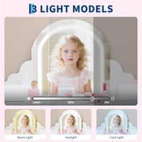 Garvee Kids Vanity with Lighted Mirror & Stool, 2 In 1 Little Girls Vanity and Wooden Makeup Playset with Adjustable LED Light, Storage Drawer & Shelves for Girls 3-9, White