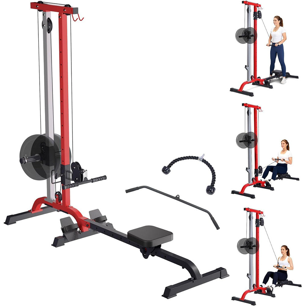 Garvee 2 IN 1 Rowing & Cable Machine, Adjustable Weight & Seat, Multi-Function Home Gym Equipment, Black+Red