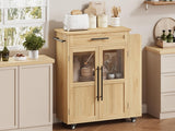 Garvee Counter Height Table with Storage Kitchen Island with Stools Butcher Block Rolling Island Cart Microwave Stand with Storage and Seating